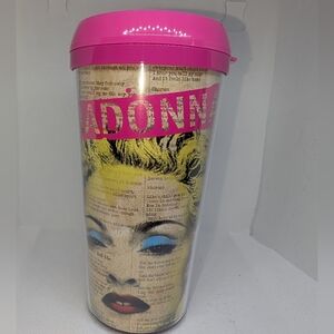 Madonna Pop Art Travel Tumbler with Pink Lid
